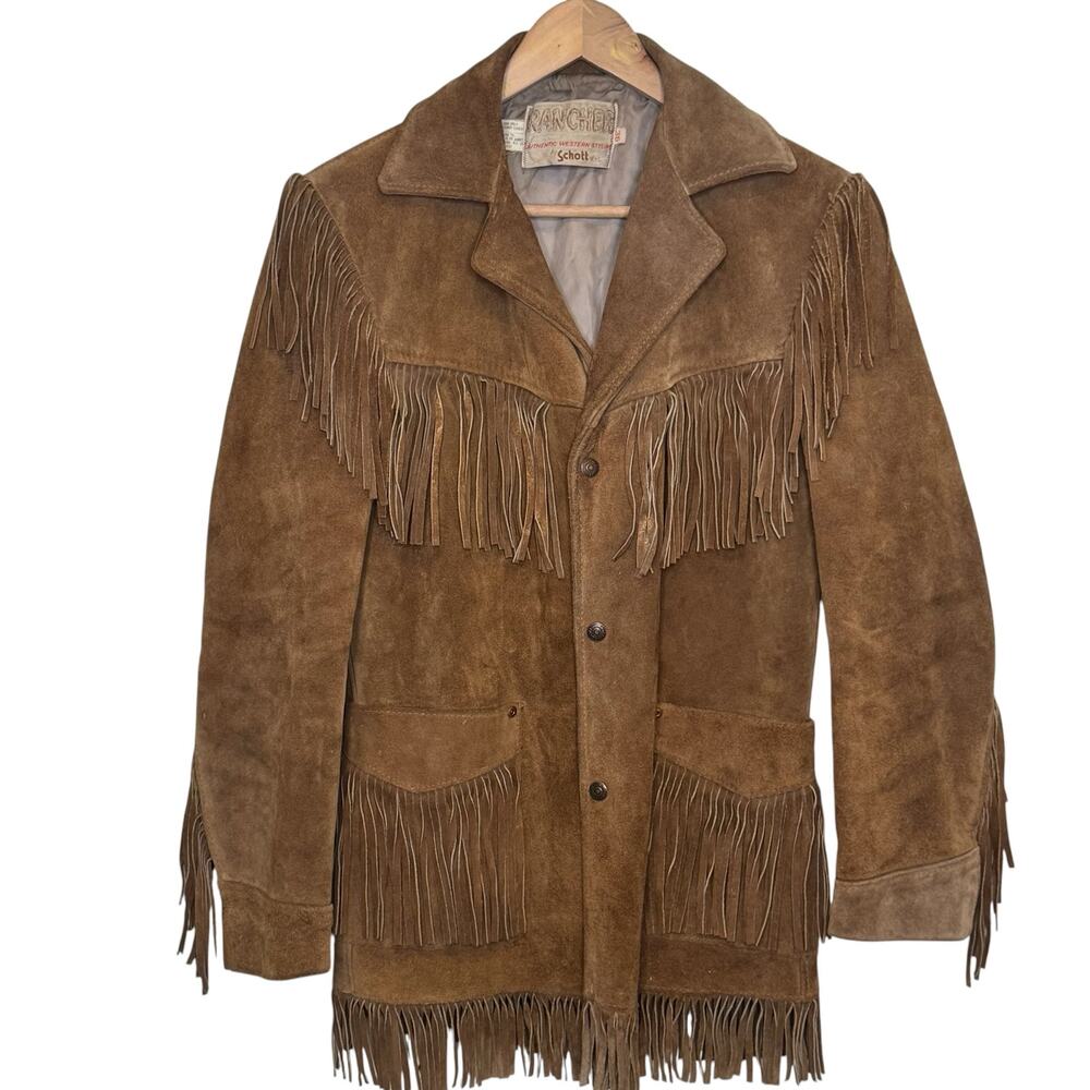 Rancher by Schott NYC 1970's Brown Suede Fringe Cowboy 36 Jacket
